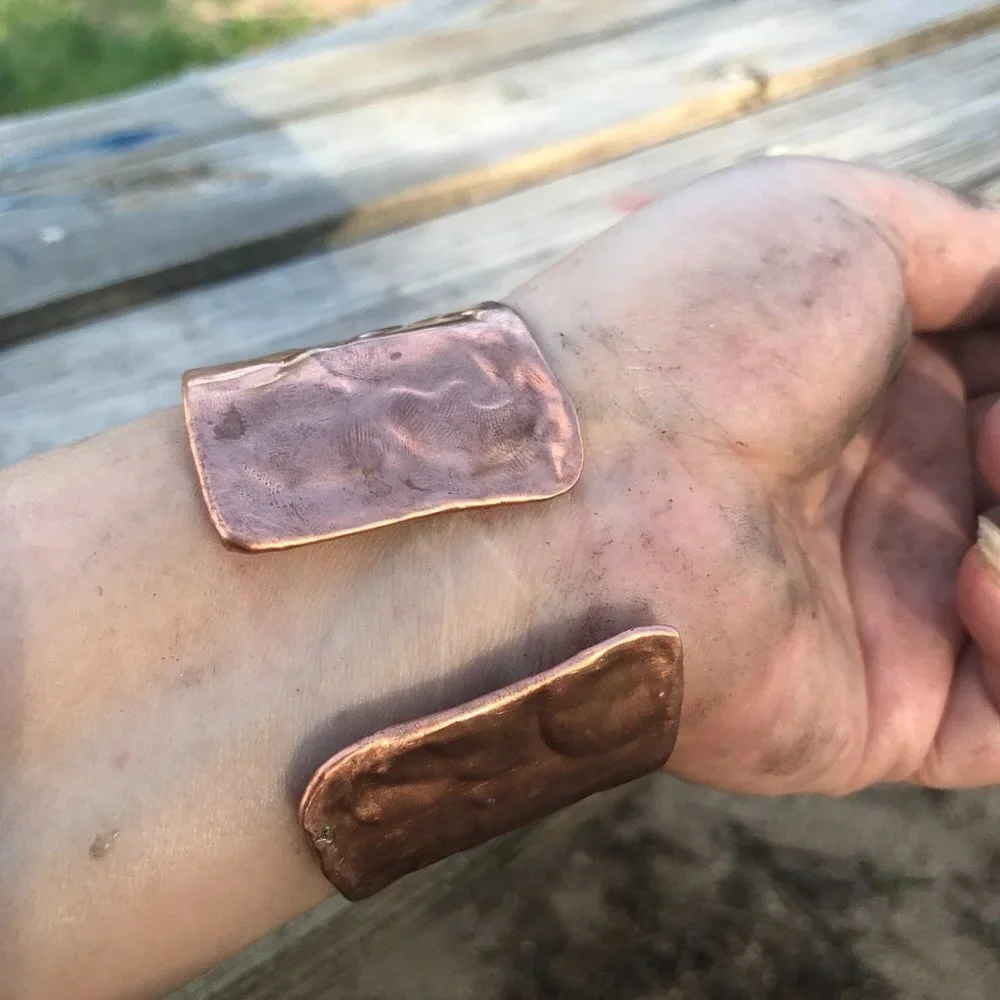 Solid Copper Floral Cuff Bracelet Wide Rustic Handmade Industrial Warrior